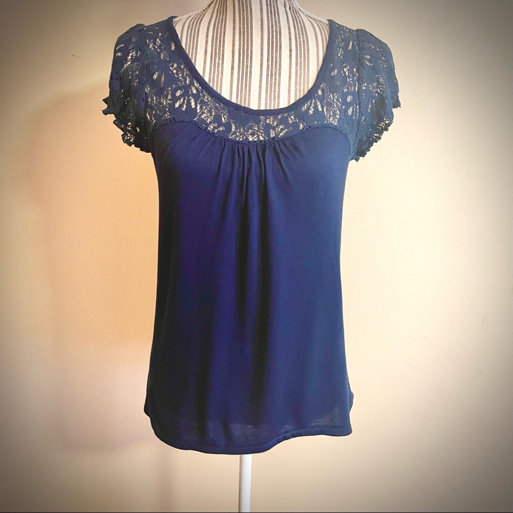 Dressbarn Crochet / Lace Top Navy Blue